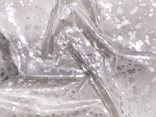 Devore Metallic Silver on Gris Gray Cowhide Rug Closeup