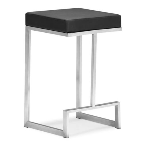 Hi-Rise Black Leather Stainless Steel Counter Chair