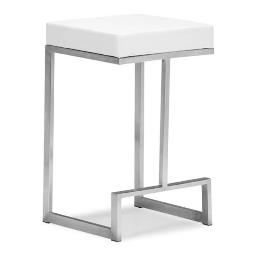 Hi-Rise White Leather Stainless Steel Counter Chair