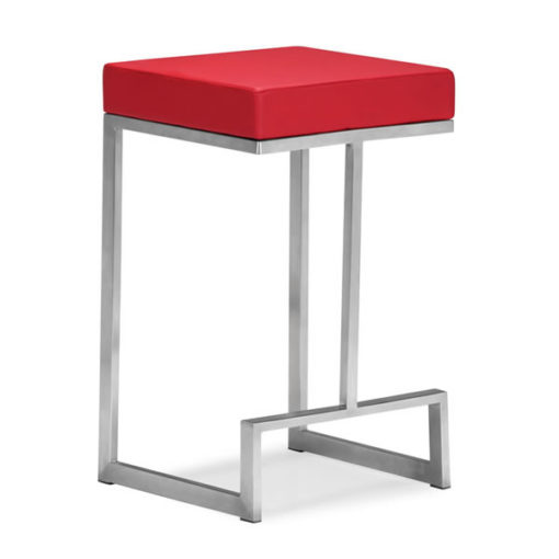 Hi-Rise Red Leather Stainless Steel Counter Chair