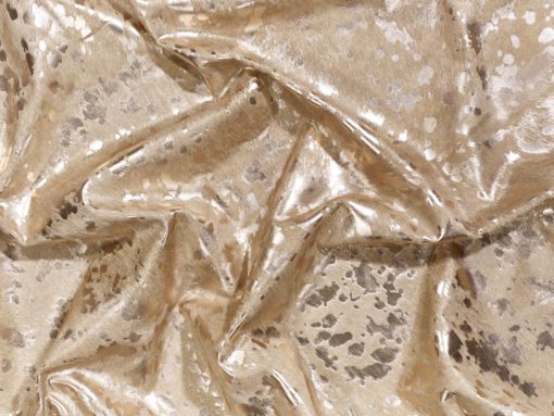 Devore Metallic Gold on Beige Cowhide Rug Closeup