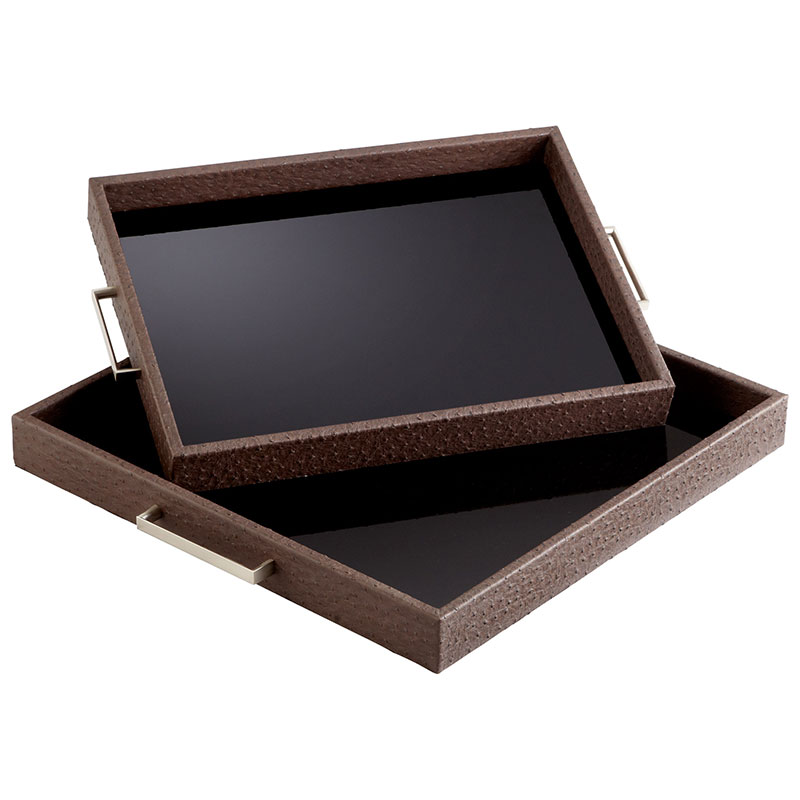 Richardson Ostrich Leather Trays Moss, Brown Leather Tray
