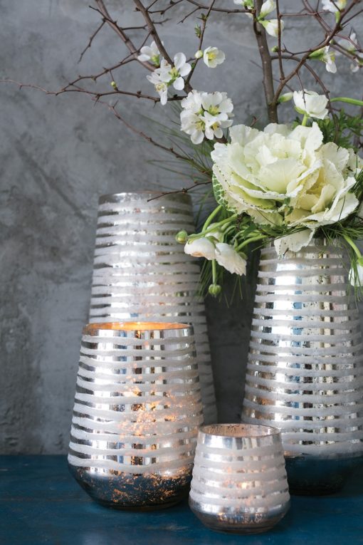 Allure Textured Silver Mercury Glass Candle Holder Vase