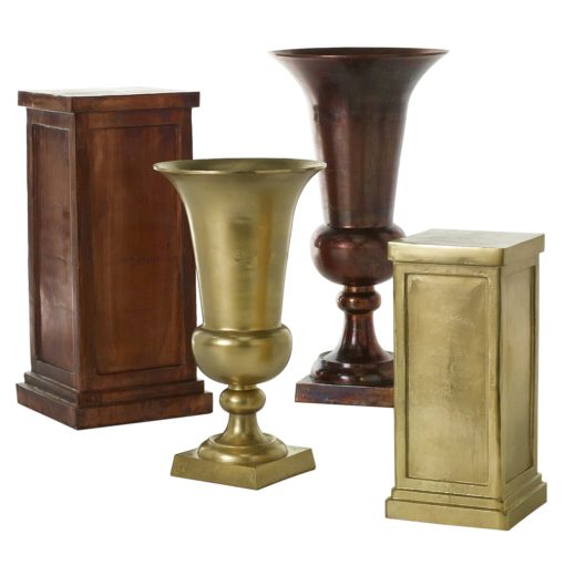 Austere Gold Copper Oversized Metal Urn and Pedestal Collection