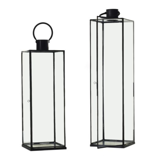 Bentwood Metal Glass Extra Large Tall Oversized Candle Lantern Hurricane Set Pair Outdoor Indoor