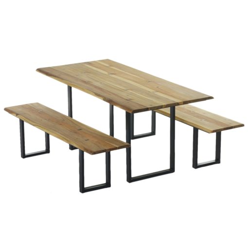 Parksdale Acacia Wood Metal Dining Table Bench Set Collection Modern