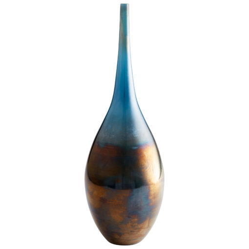 Iridescent Mercury Copper Charcoal Sea Glass Teardrop Long Neck Balloon Modern Vase