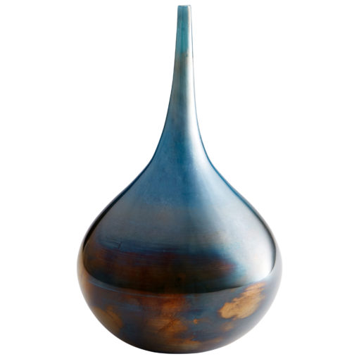 Iridescent Mercury Copper Charcoal Sea Glass Teardrop Long Neck Balloon Modern Vase