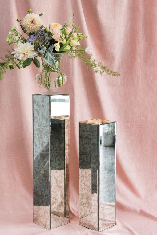 Antique Mirror Mirrored Antiqued Column Glass Straight Stand