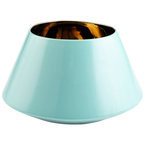 Compote Vessel Bowl Vase Round Low Short Robins Egg Blue Shiny Glazed Copper Ceramic