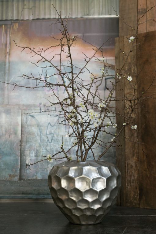 Cosmic Silver Textured Metal Vase Pot Planter Honey Comb Pattern