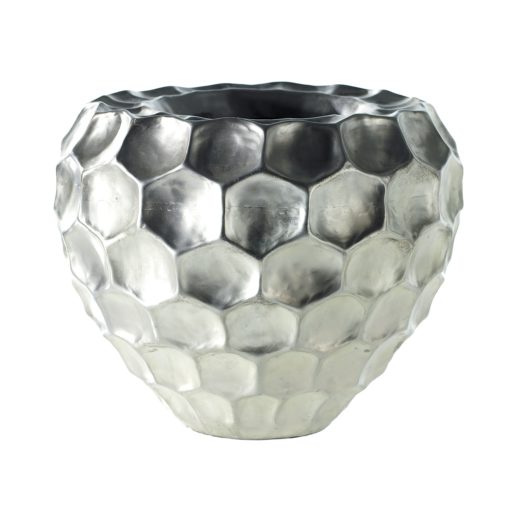 Cosmic Silver Textured Metal Vase Pot Planter Honey Comb Pattern
