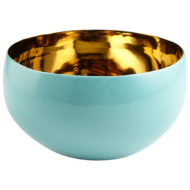 Compote Vessel Bowl Vase Round Low Short Robins Egg Blue Shiny Glazed Copper Ceramic Bowl