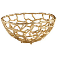 Gold Open Weave Woven Vines Textured Round Bowl