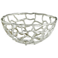 Silver Open Weave Woven Vines Textured Round Bowl