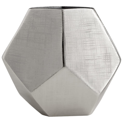 Textured Aluminum Nicke Silver Faceted Round Vase Candle Holder
