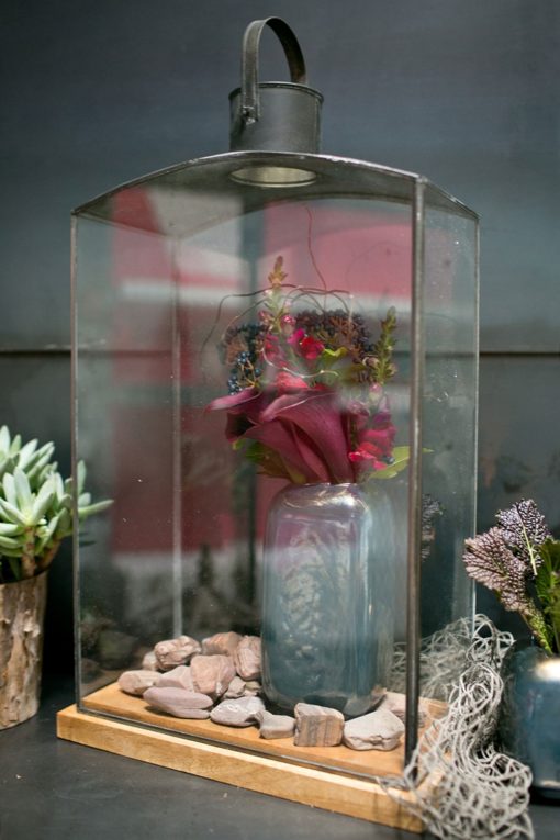 Nuevo Window Sill Garden Gardening Lantern Terrarium Candle Holder Hurricane Glass Metal Wood