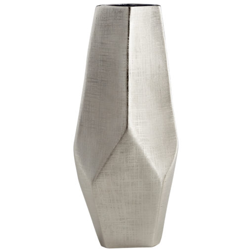 Textured Aluminum Nicke Silver Faceted Round Vase Candle Holder