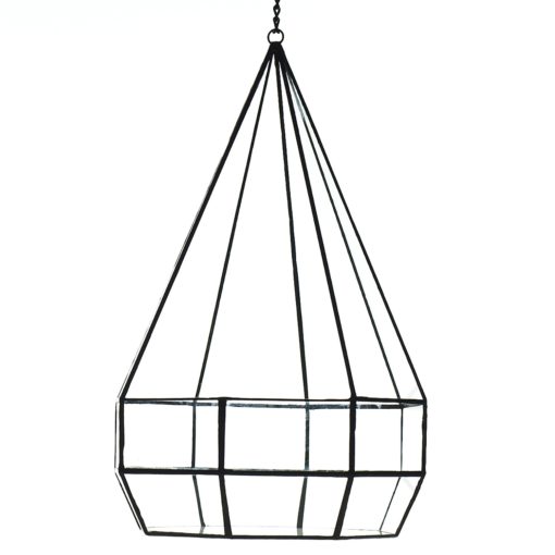 Mid Century Style Glass Iron Metal Panes Faceted Terrarium Lantern Hanging Candle Holder Hurricane