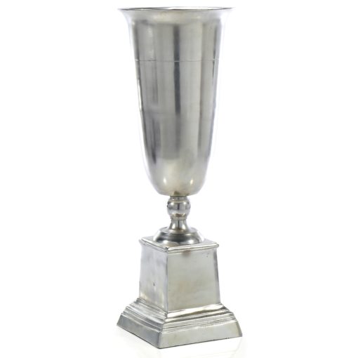 Regency Oversized Extra Large Tall Floor Vase Urn Trophy polished Aluminum Chrome Shiny Modern