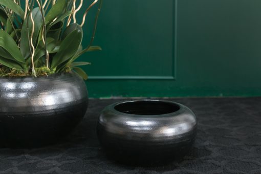 Risom Black Glazed Ceramic Hnadcrafted Pot Planter Pottery Display Bowl Centerpiece