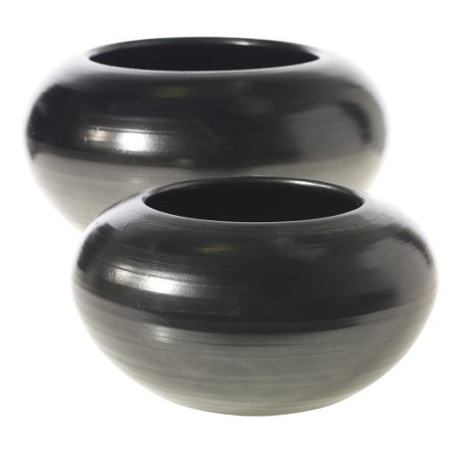 Risom Black Glazed Ceramic Hnadcrafted Pot Planter Pottery Display Bowl Centerpiece