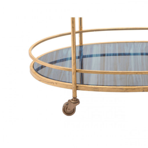 Oval Blue Agate Glass Antique Gold Bar Cart Mobile