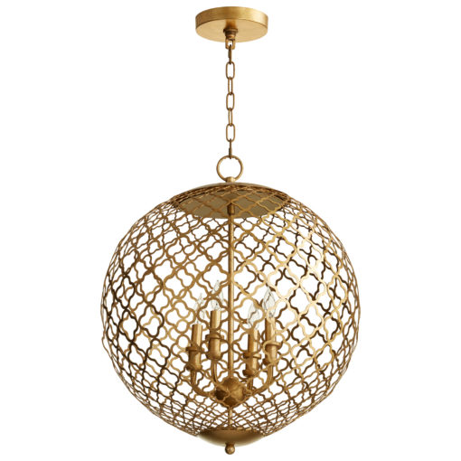 Gold Leaf Orb Round Sphere Circle Quatrefoil Iron Pendant Chandelier