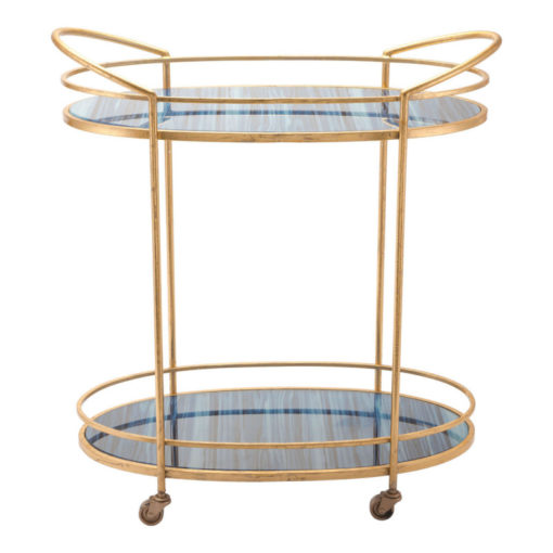 Oval Blue Agate Glass Antique Gold Bar Cart Mobile