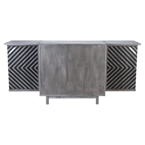 Edgar Gray Grey Charcoal Wood Chevron Pattern Flip Top Buffet Bar Console Table