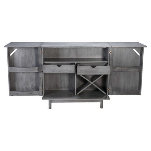 Edgar Gray Grey Charcoal Wood Chevron Pattern Flip Top Buffet Bar Console Table