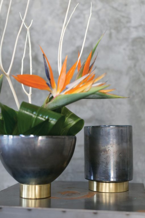 Lafayette Grey Gray Charcoal Glass Vase Display Bowl Brass