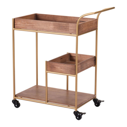 Marron Mobile Bar Cart Wood Rose Gold