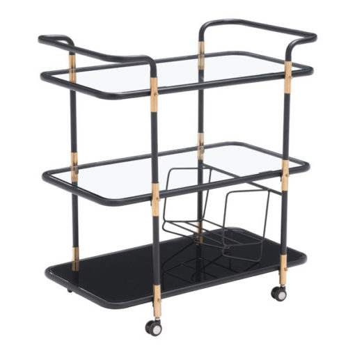 Nero Black Stainless Steel Rose Gold Three Shelves Bar Mobile Cart