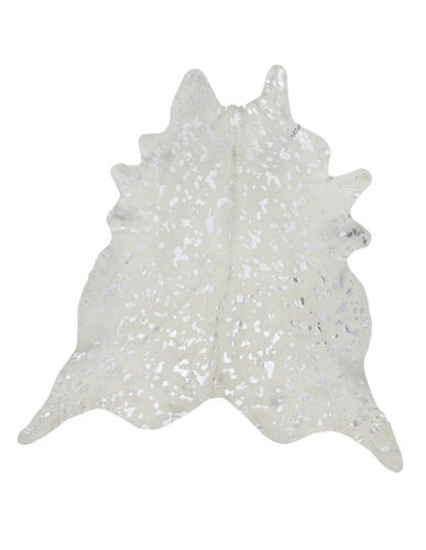 Devore Metallic Cowhide Rug in White with Large Silver Pattern - Discontinued