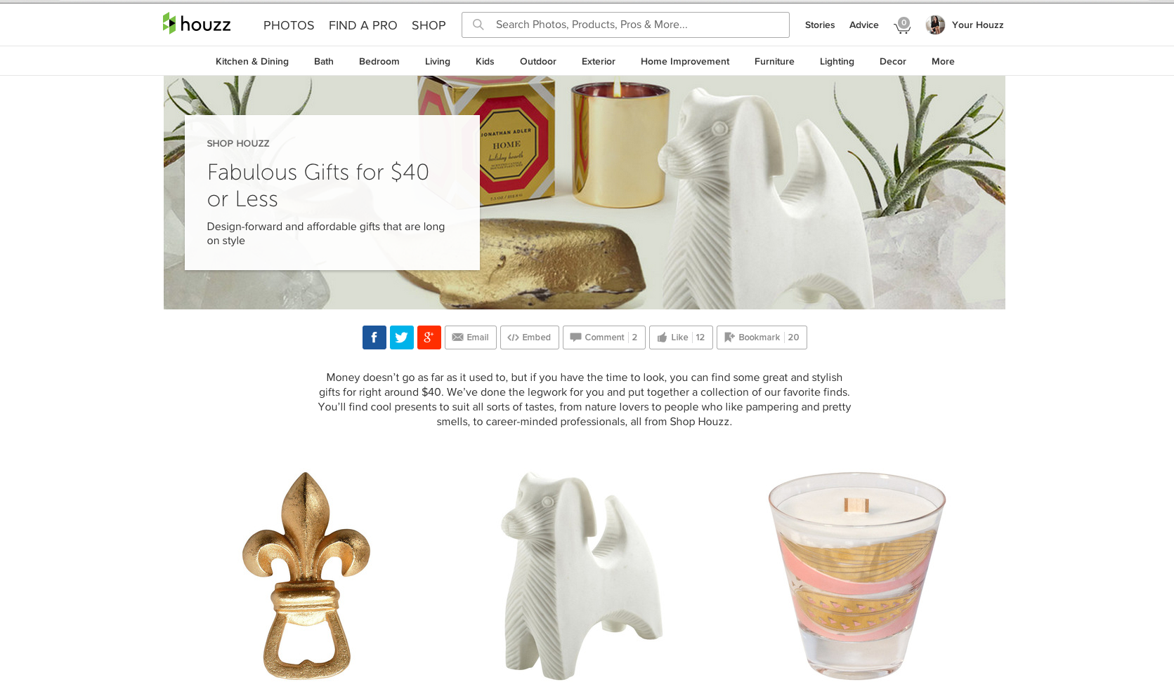Featured on Houzz! Gifts Under $40