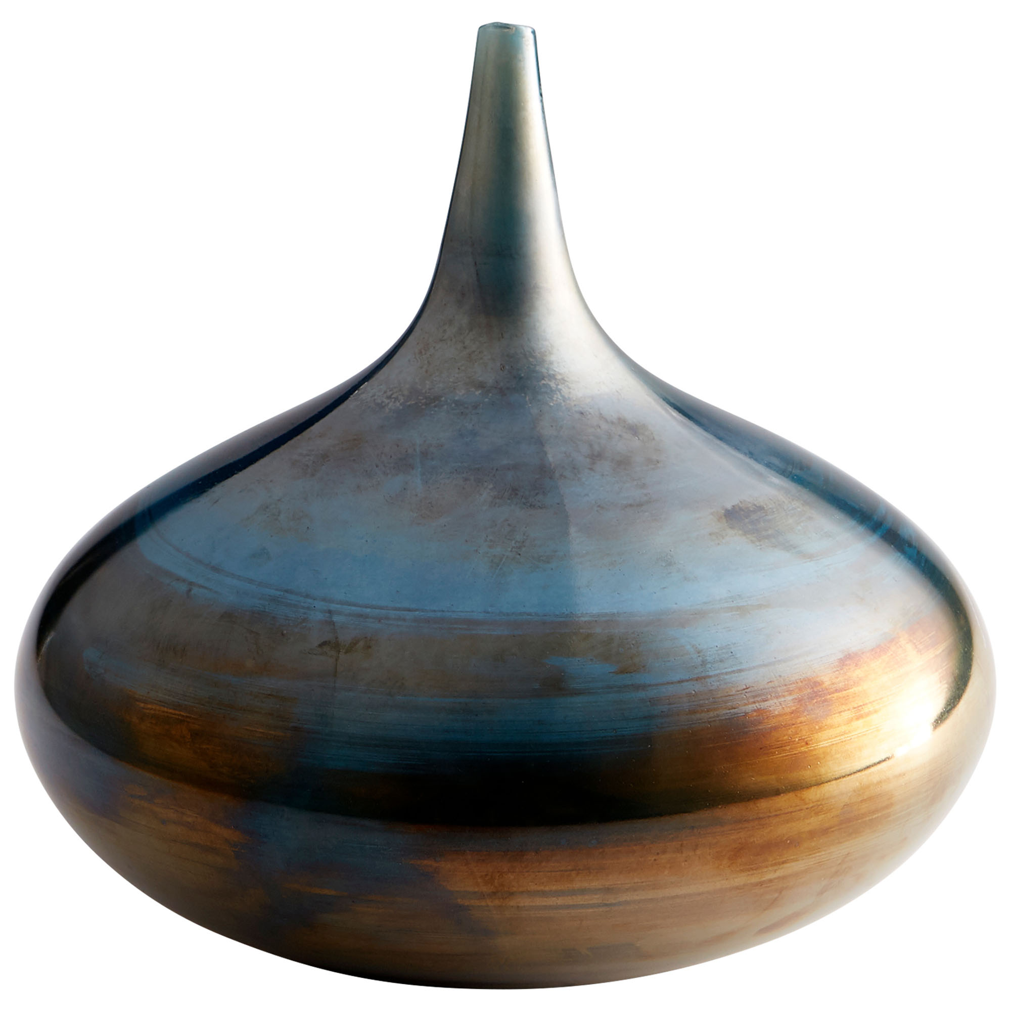 Iridescent Mercury Copper Charcoal Sea Glass Teardrop Long Neck Balloon Modern Vase