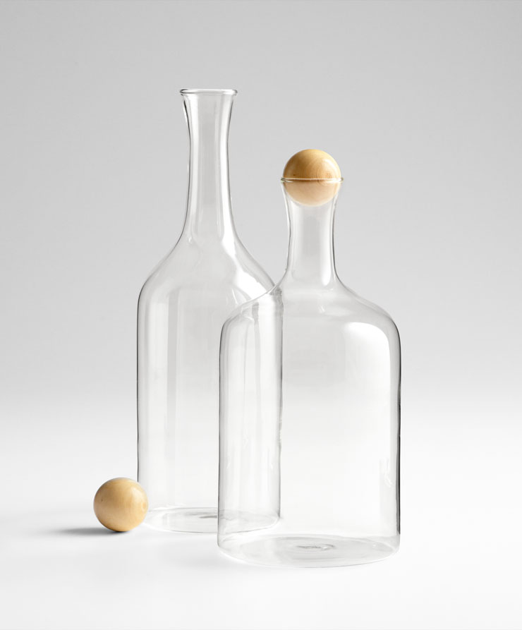 Botanist Clear Glass and Wood Decanters