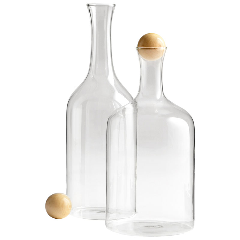 Botanist Clear Glass and Wood Decanters