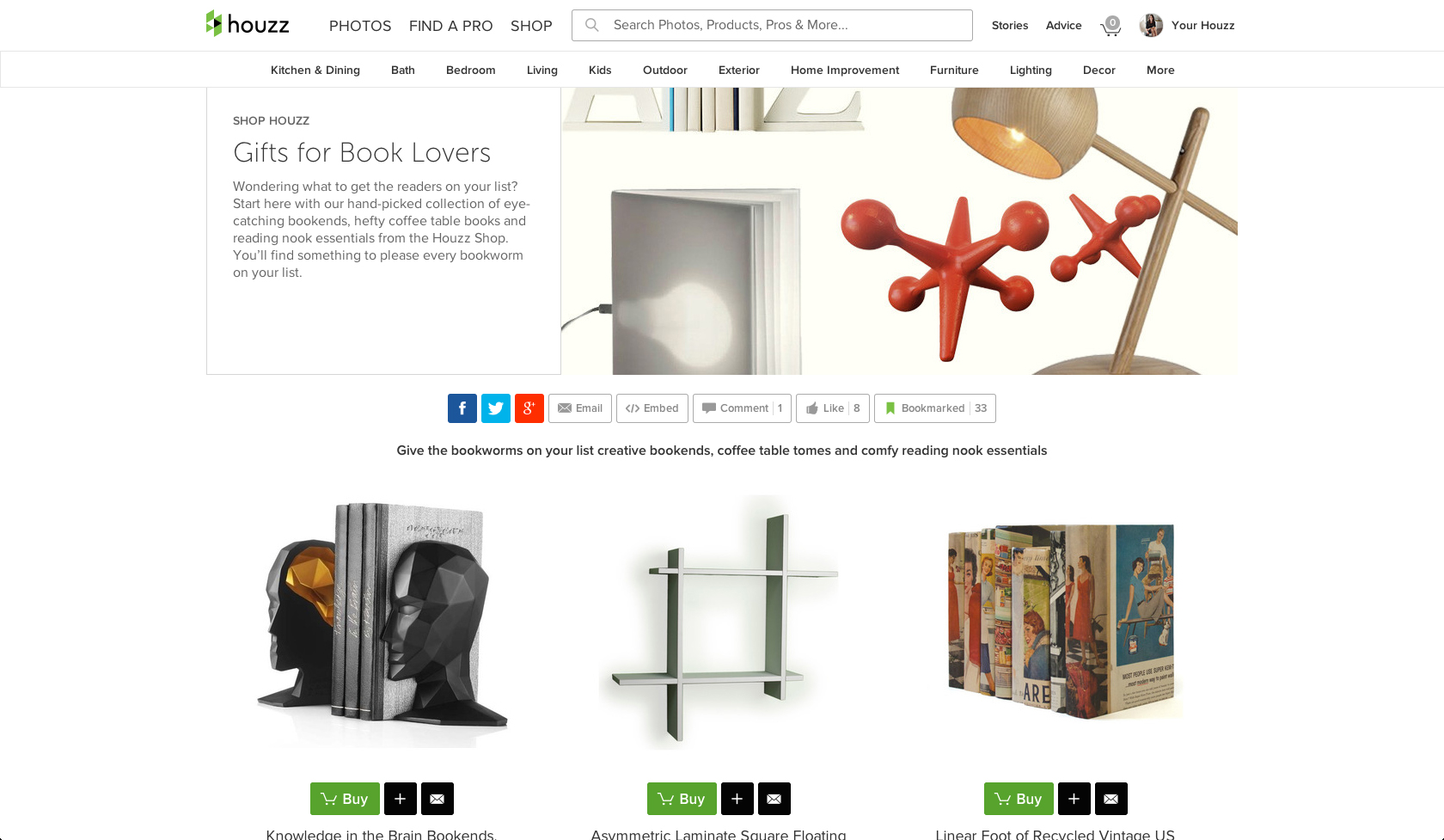 Featured on Houzz! Gifts for Book Lovers