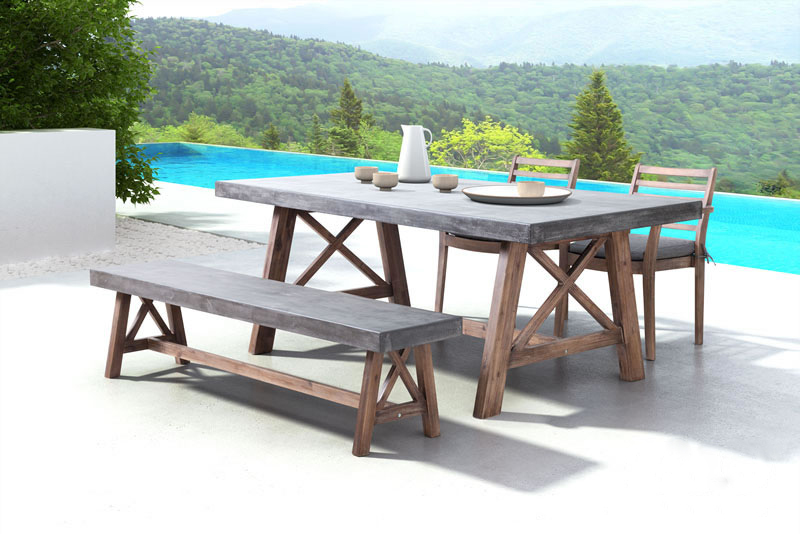 Ford Cement and Natural Wood Dining Bench - Discontinued - Image 2