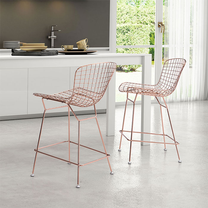 Rose Gold Wire Counter Chair, Set of Two - Image 2
